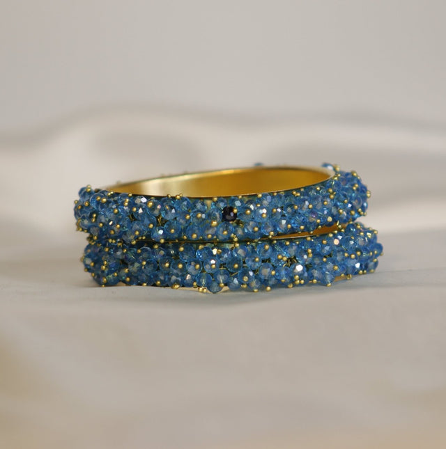 Metal Bangles with Crystal Pair in Dusty Blue