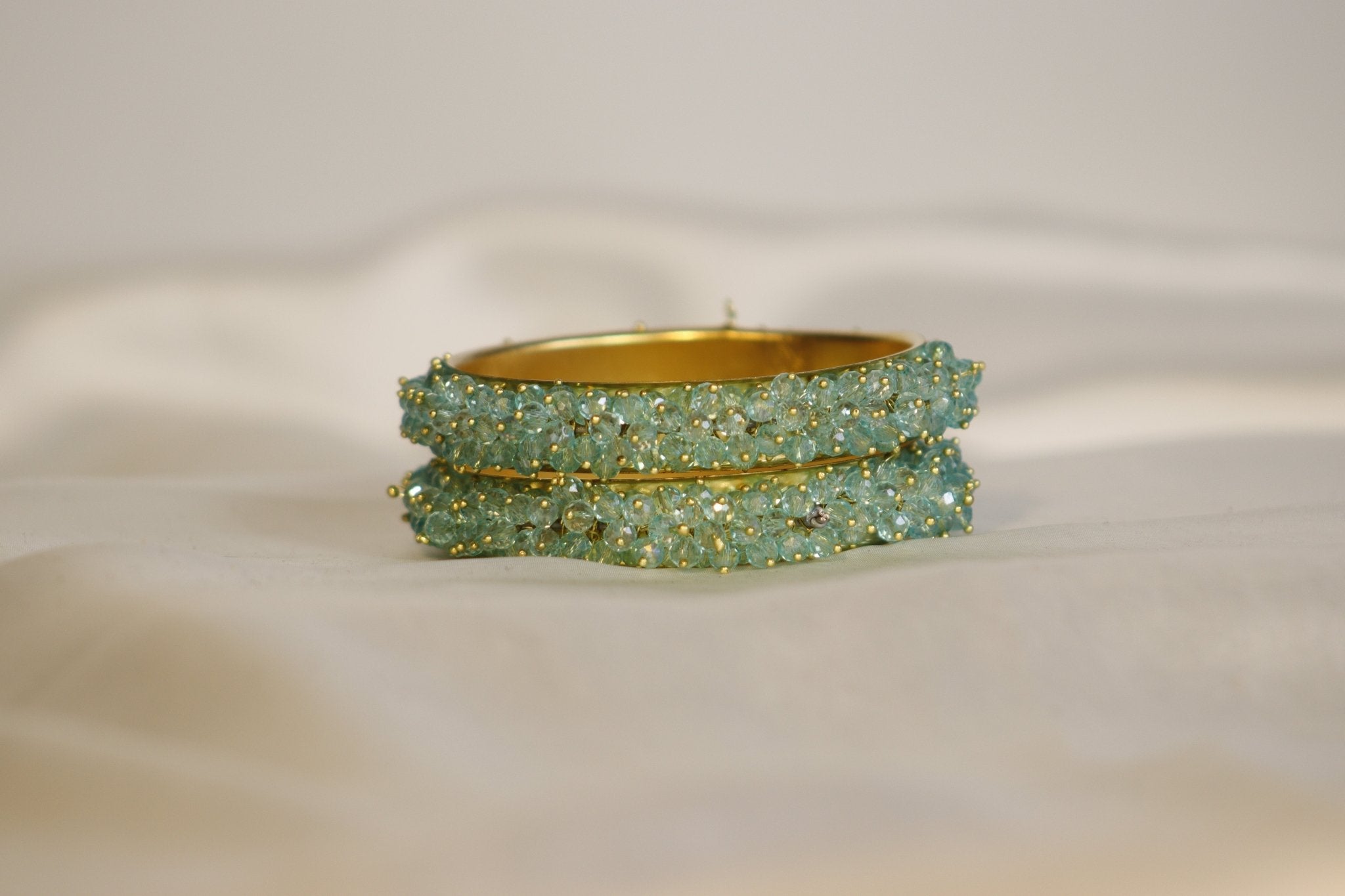 Metal Bangles with Crystal Pair in Dusty Blue