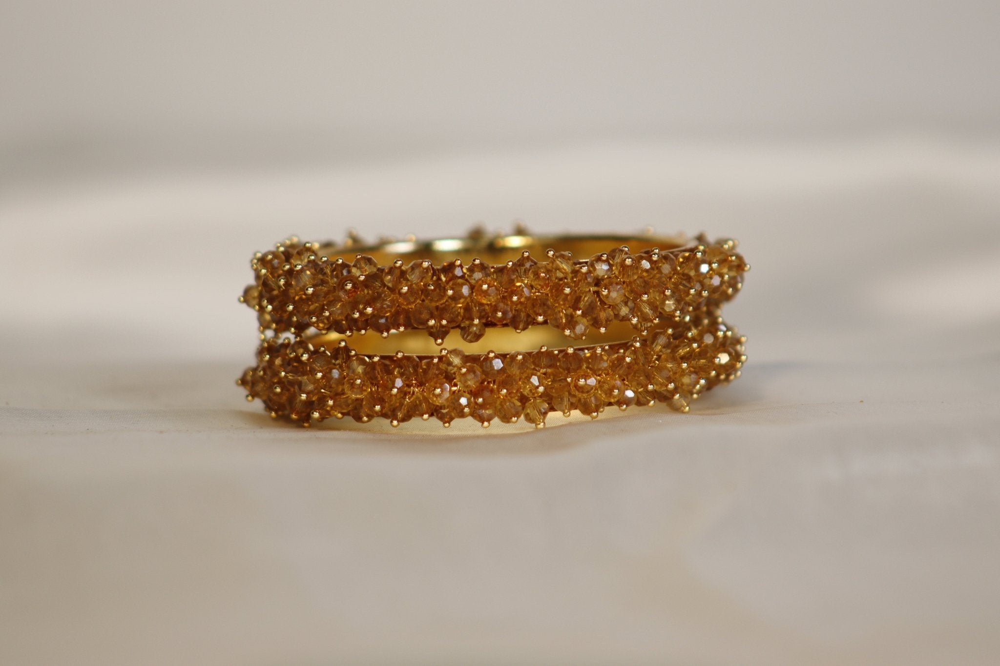 Metal Bangles with Crystal Pair in Gold