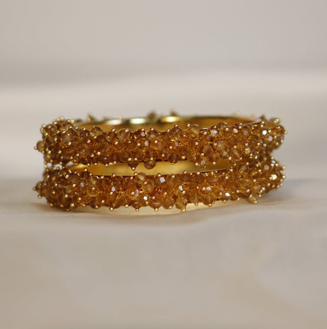 Metal Bangles with Crystal Pair in Gold