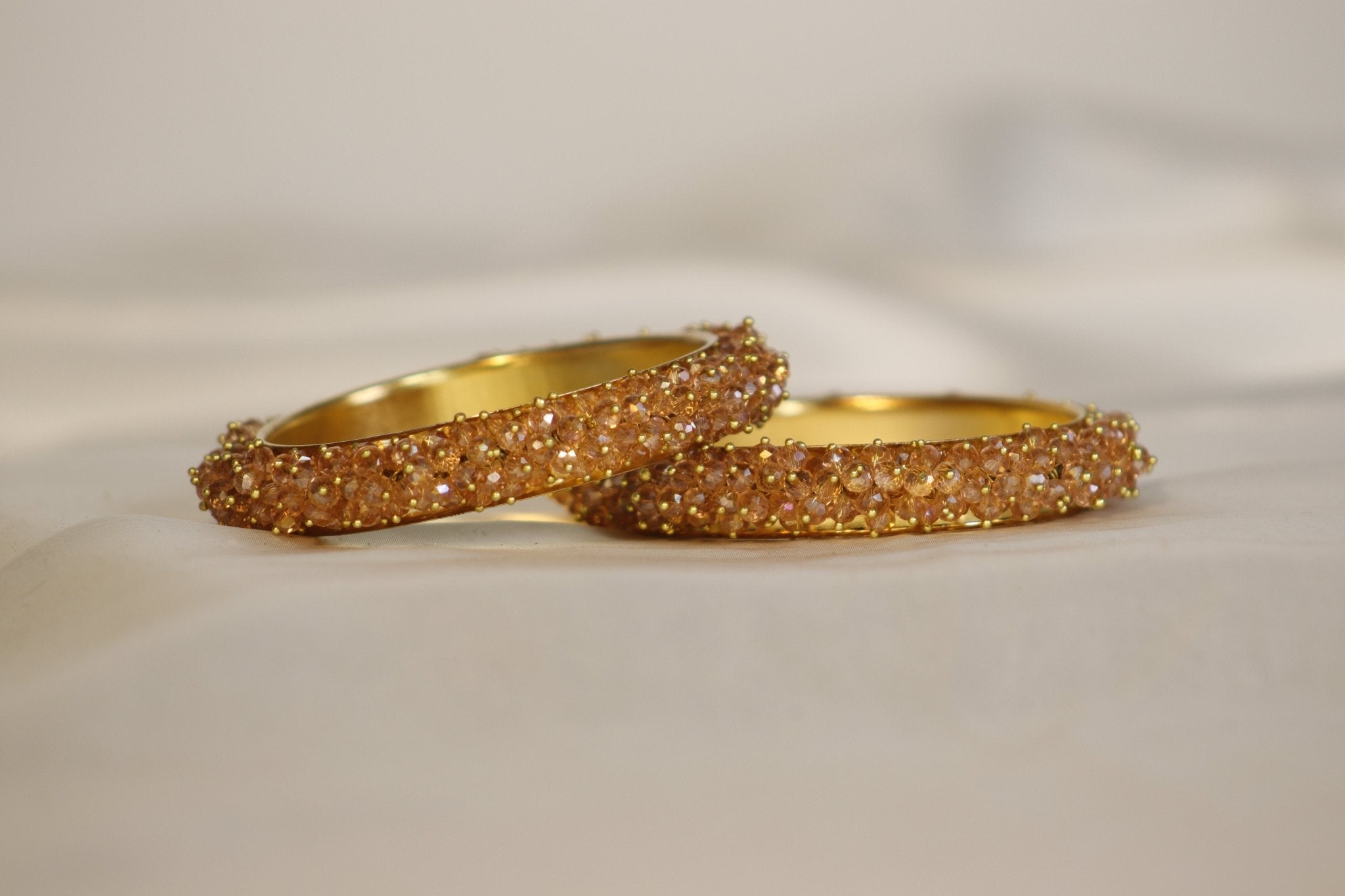 Metal Bangles with Crystal Pair in Gold