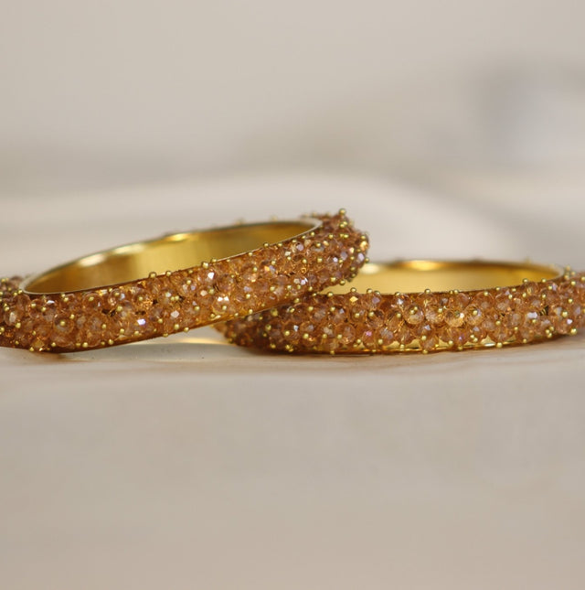 Metal Bangles with Crystal Pair in Gold