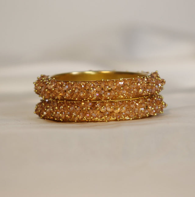 Metal Bangles with Crystal Pair in Gold