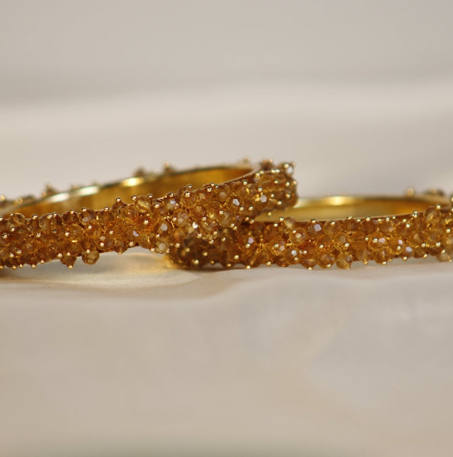 Metal Bangles with Crystal Pair in Gold