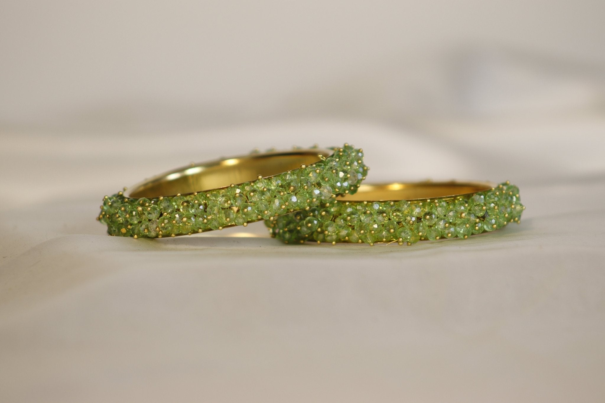 Metal Bangles with Crystal Pair in Mustard Green