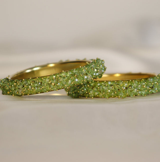 Metal Bangles with Crystal Pair in Mustard Green