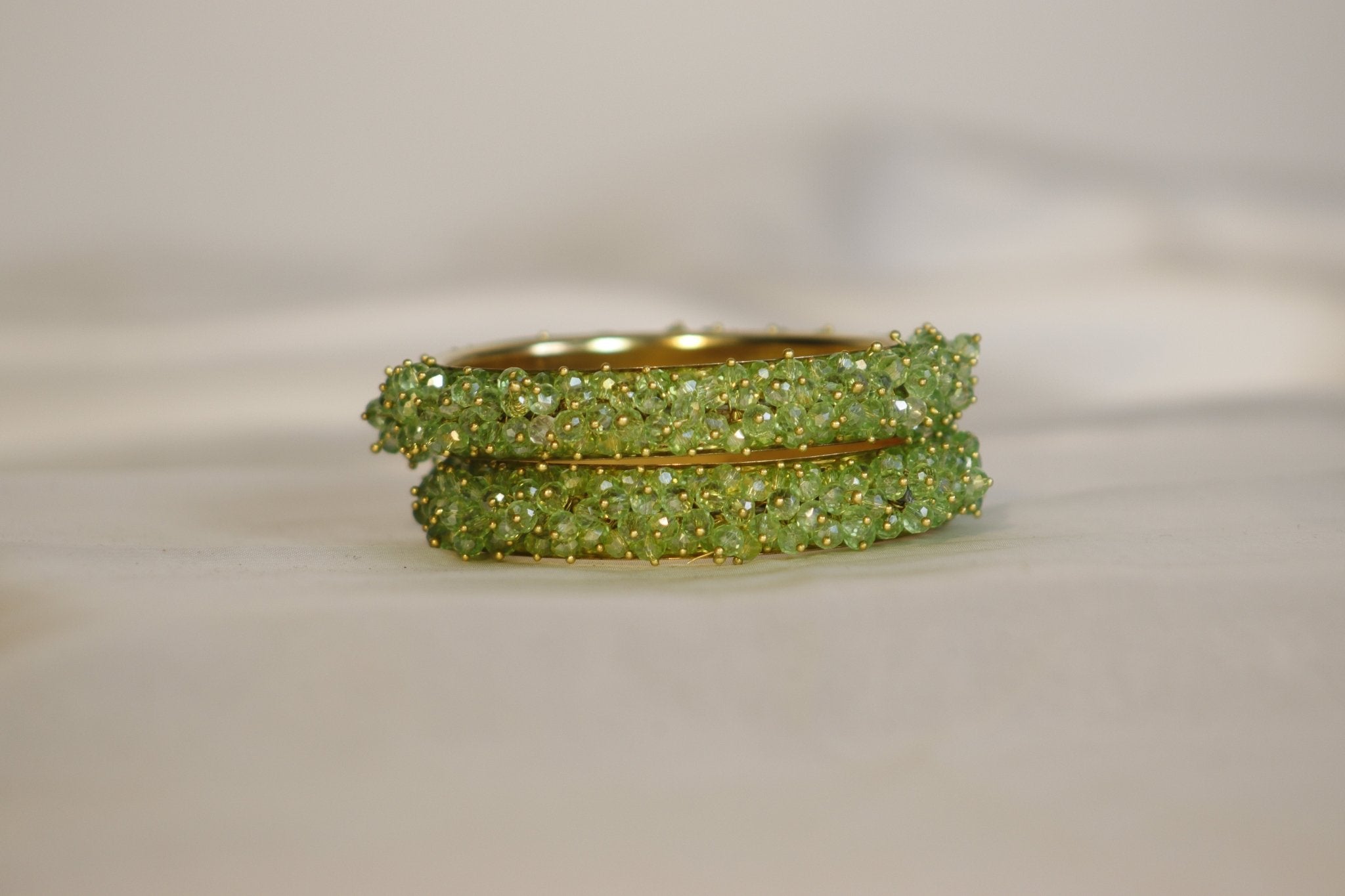 Metal Bangles with Crystal Pair in Mustard Green