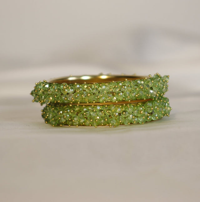 Metal Bangles with Crystal Pair in Mustard Green