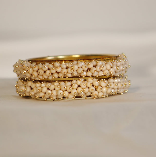 Metal Bangles with Crystal Pair in white