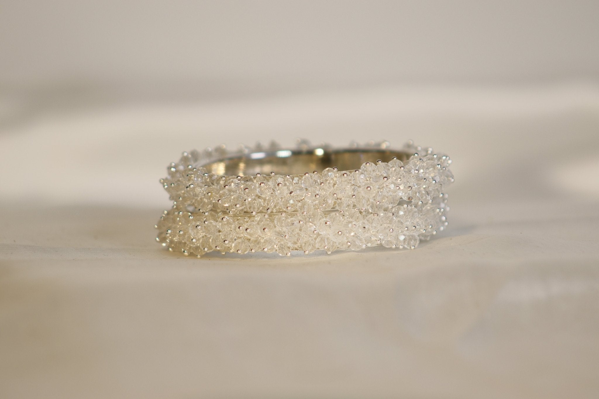 Metal Bangles with Crystal Pair in white