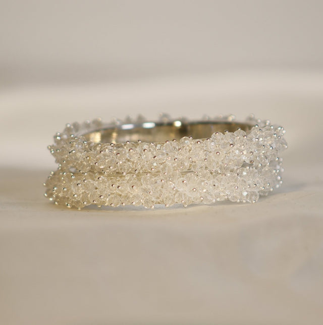 Metal Bangles with Crystal Pair in white