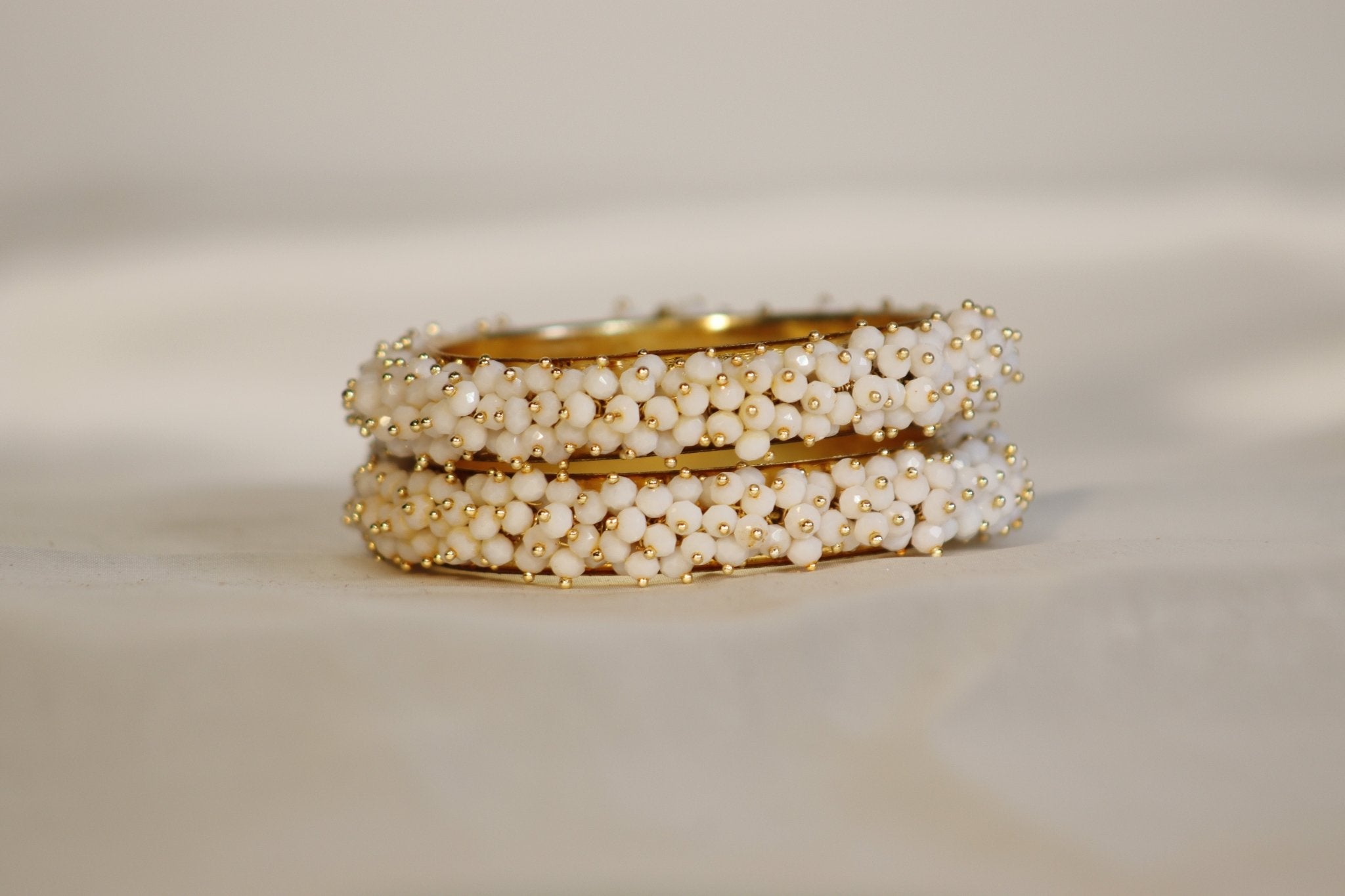 Metal Bangles with Crystal Pair in white