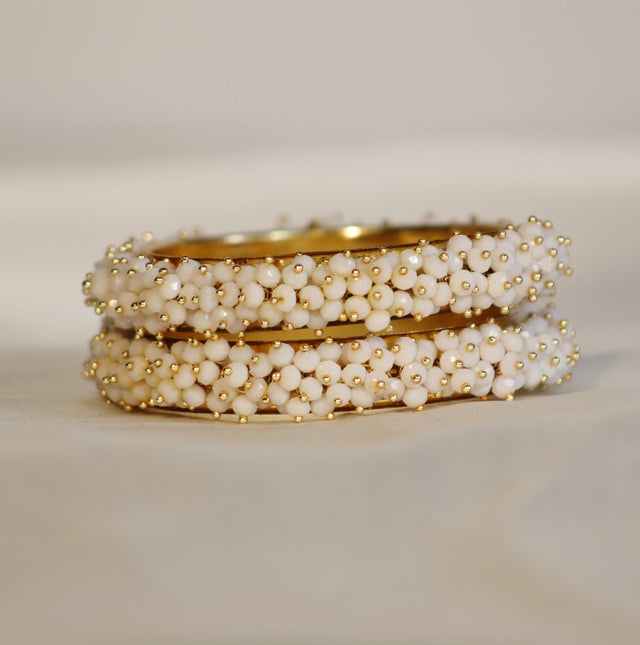 Metal Bangles with Crystal Pair in white