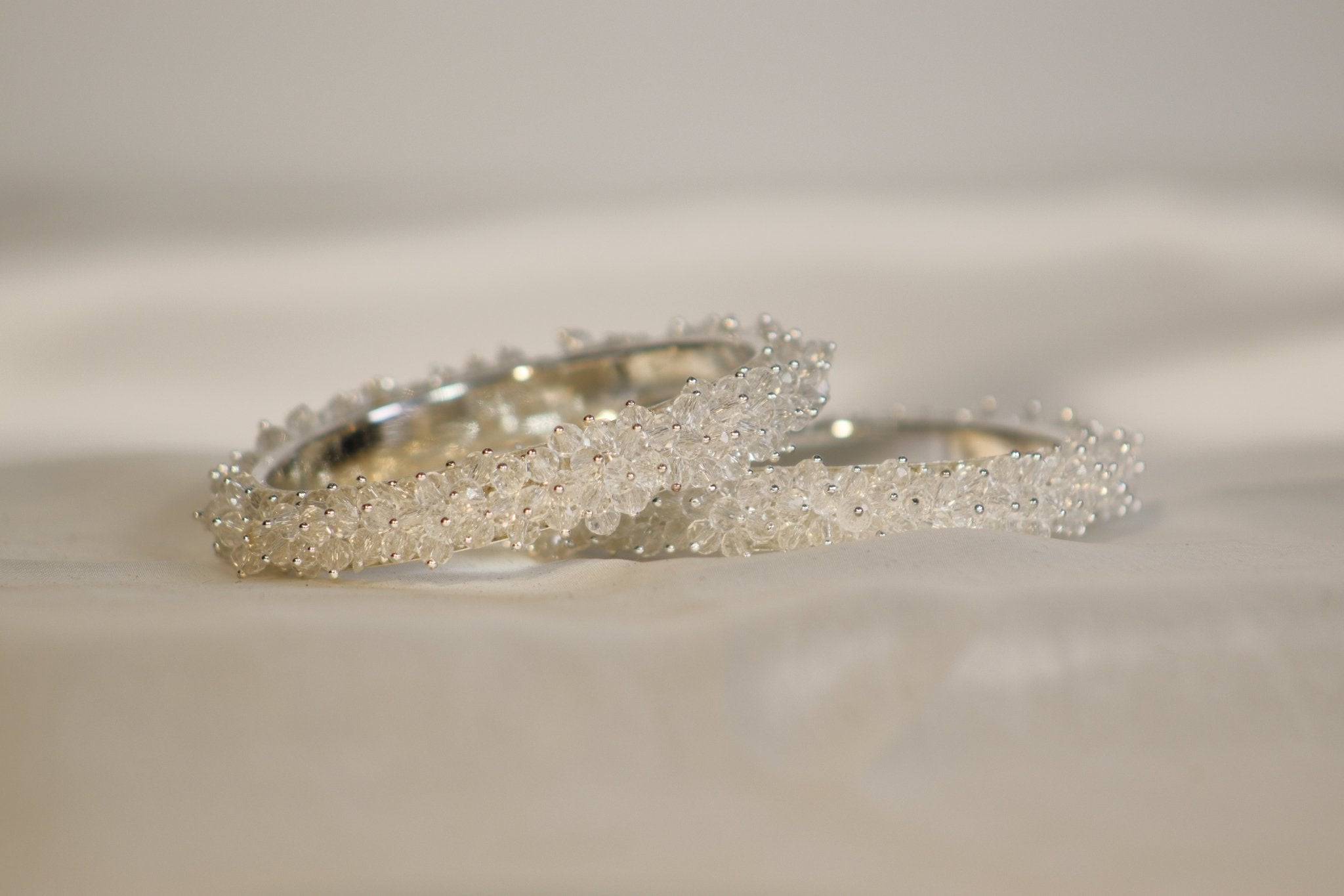 Metal Bangles with Crystal Pair in white