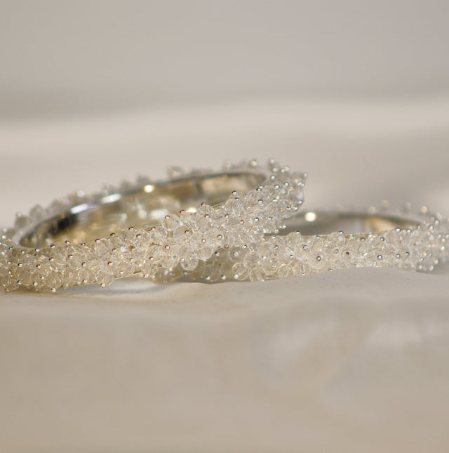 Metal Bangles with Crystal Pair in white