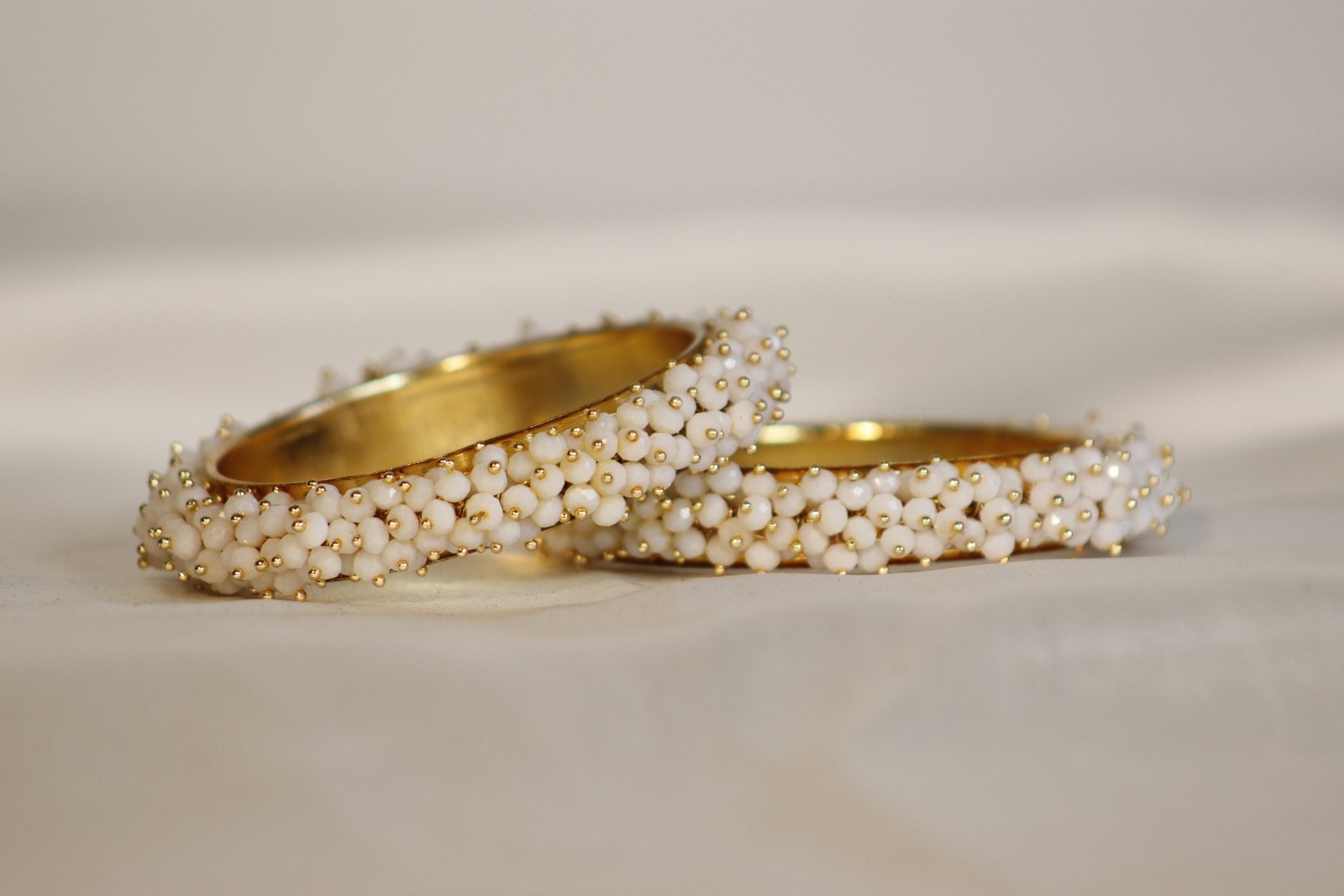 Metal Bangles with Crystal Pair in white