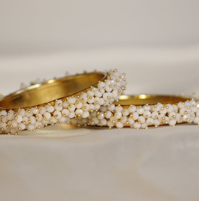 Metal Bangles with Crystal Pair in white