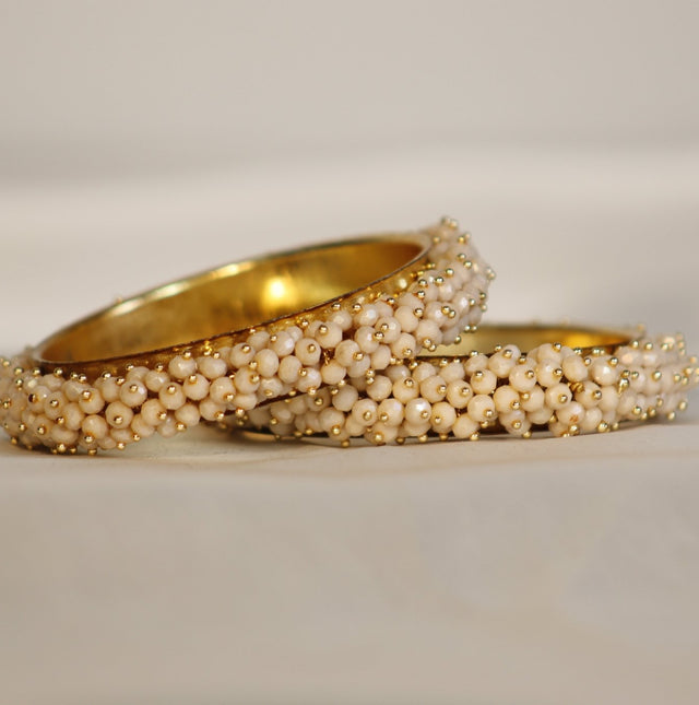 Metal Bangles with Crystal Pair in white