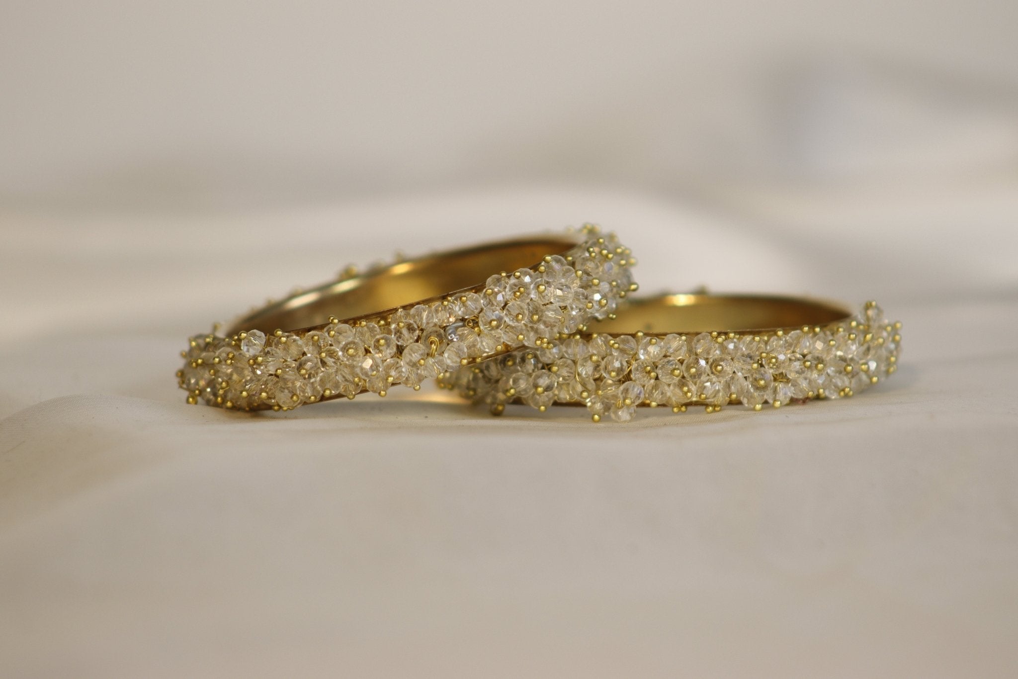 Metal Bangles with Crystal Pair in white