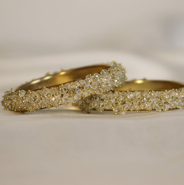 Metal Bangles with Crystal Pair in white