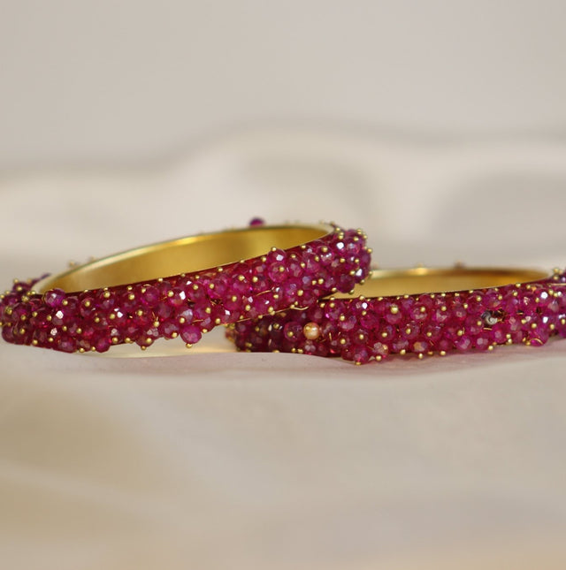 Metal Bangles with Crystal Pair in Wine Red