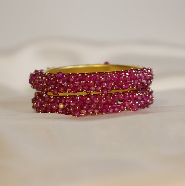 Metal Bangles with Crystal Pair in Wine Red