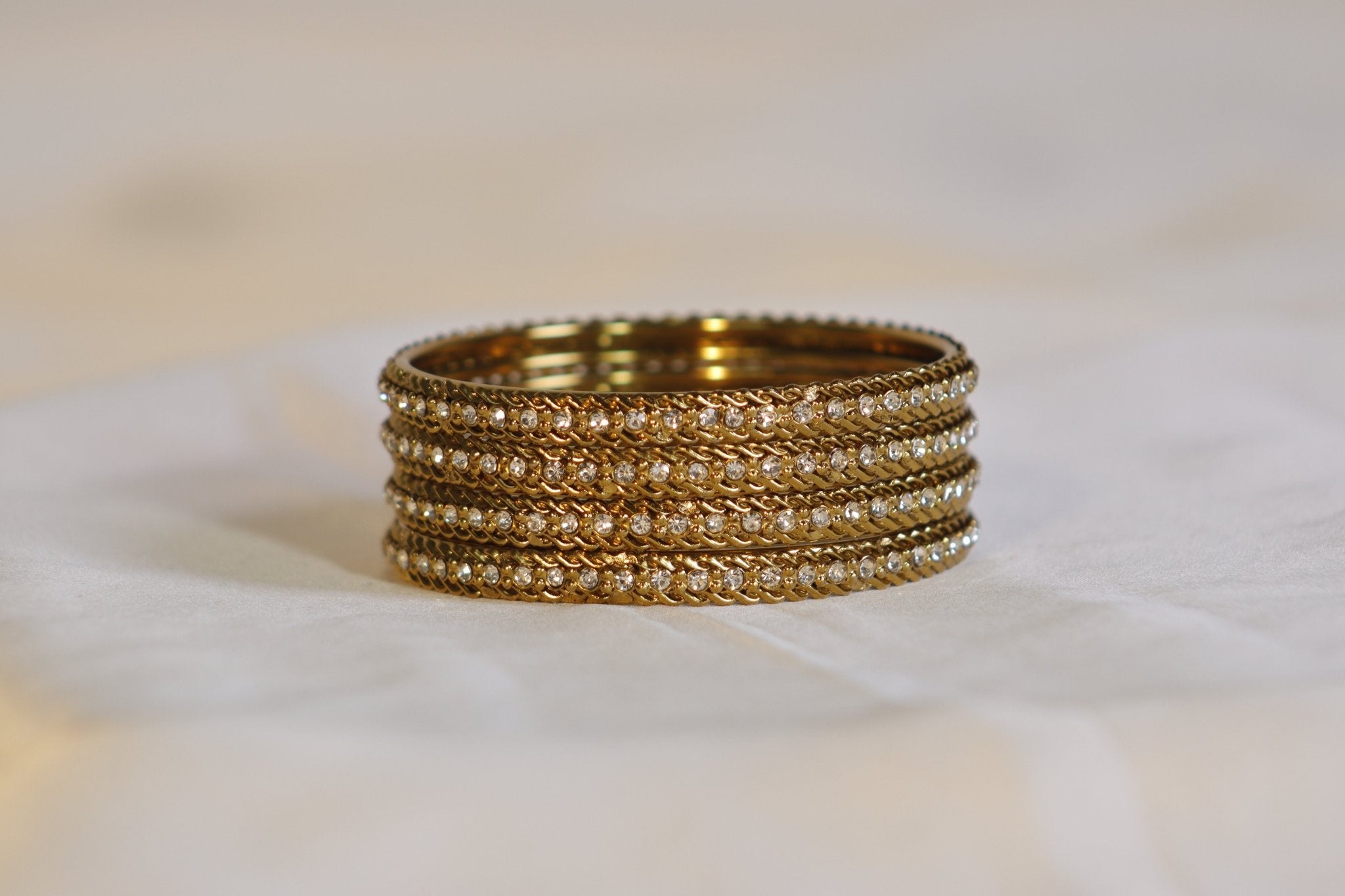 Metal Bangles with Golden & White Stones