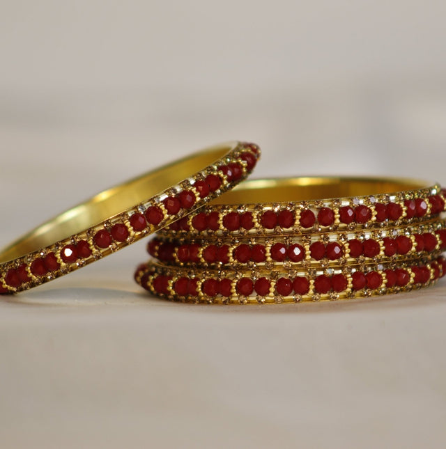 Metal Bangles with Light Red Stones – Set of 4