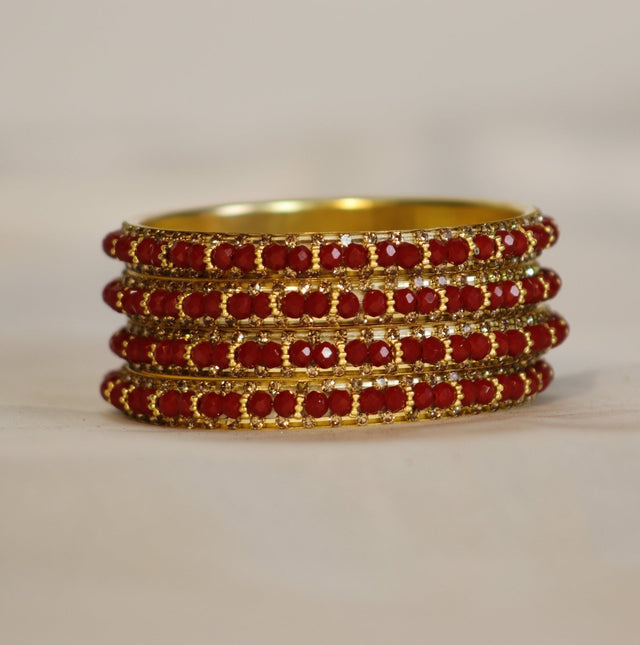 Metal Bangles with Light Red Stones – Set of 4