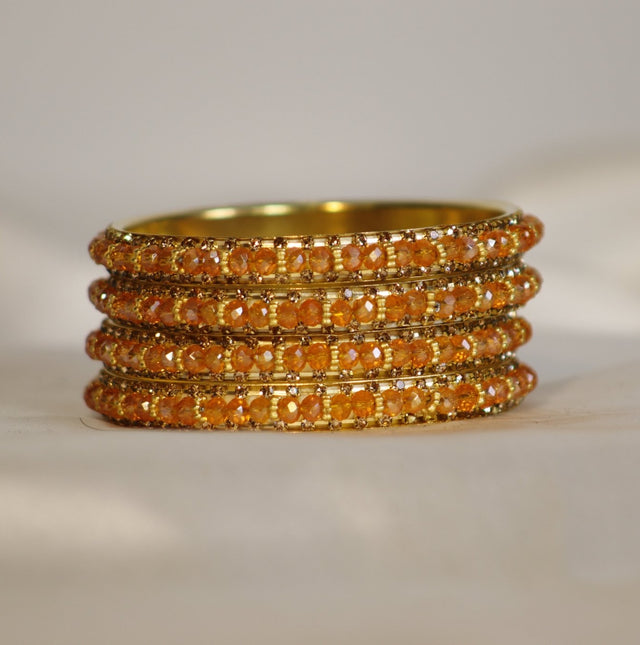 Metal Bangles with Orange Stones – Set of 4