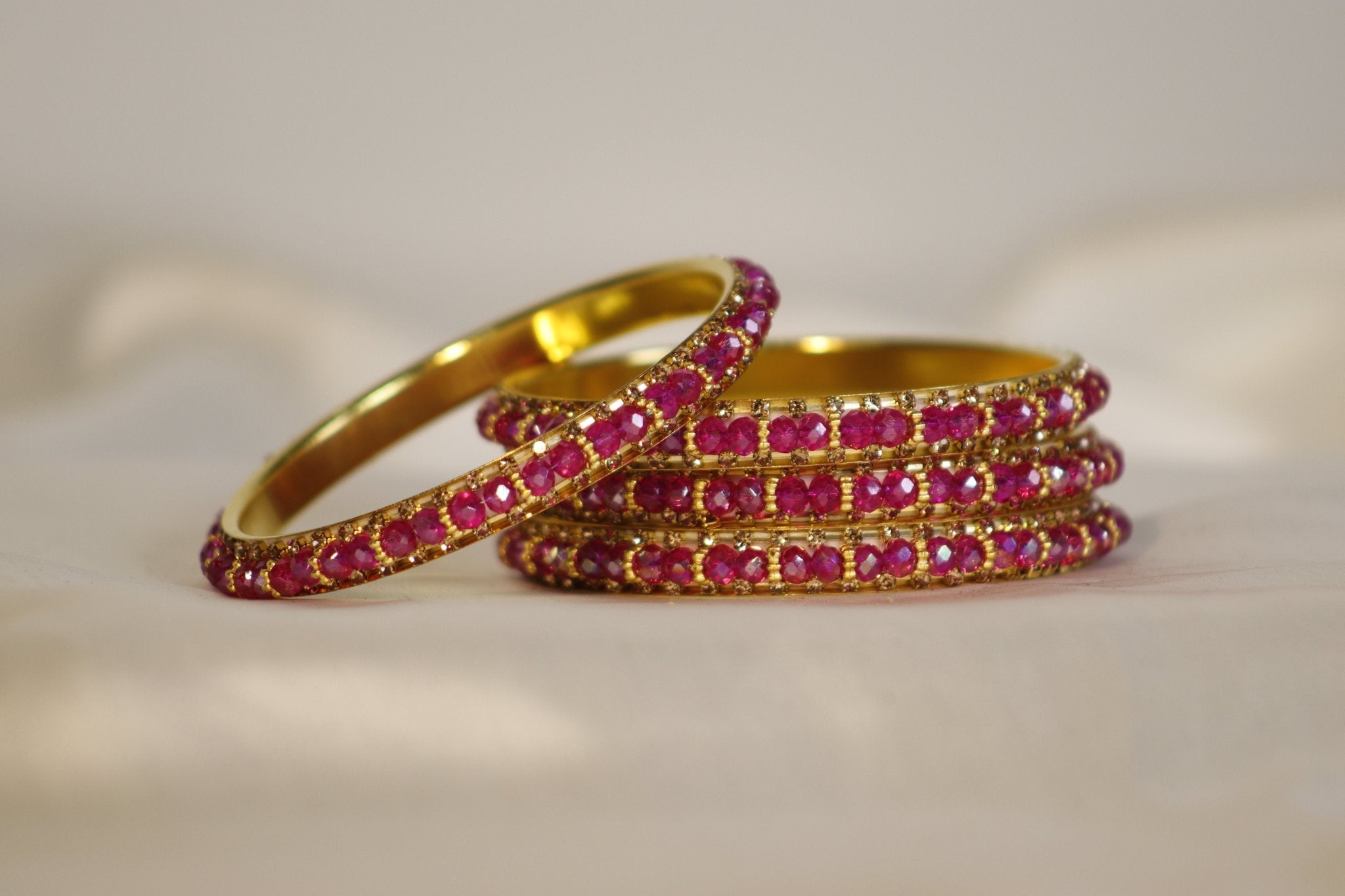 Metal Bangles with Pink Stones – Set of 4