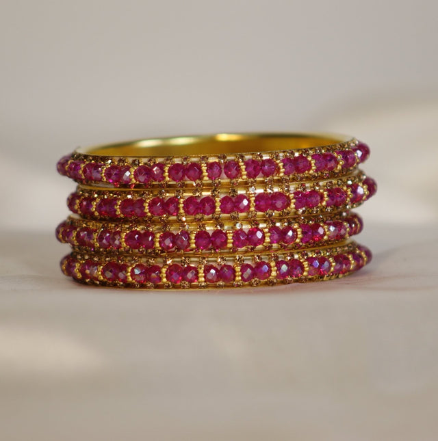 Metal Bangles with Pink Stones – Set of 4