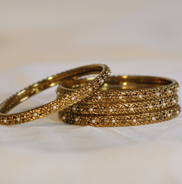 Metal Bangles with Small white Stones