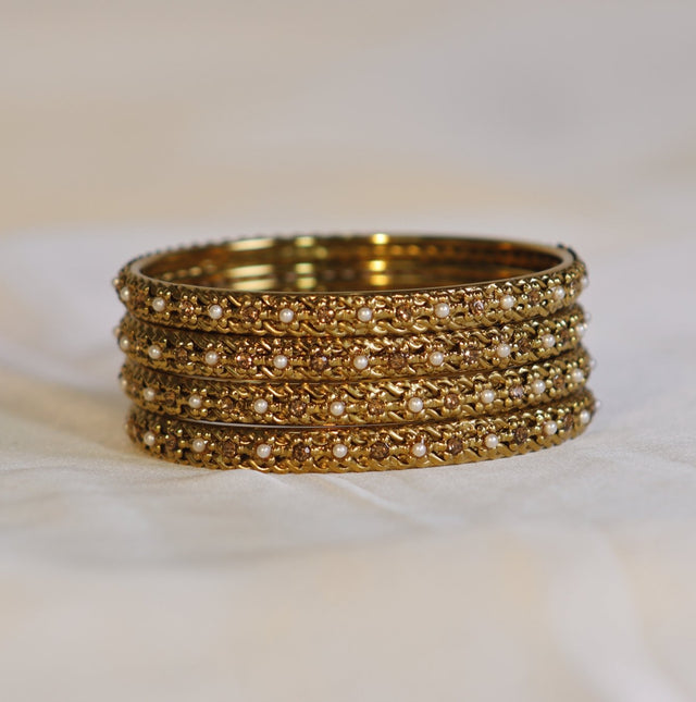 Metal Bangles with Small white Stones