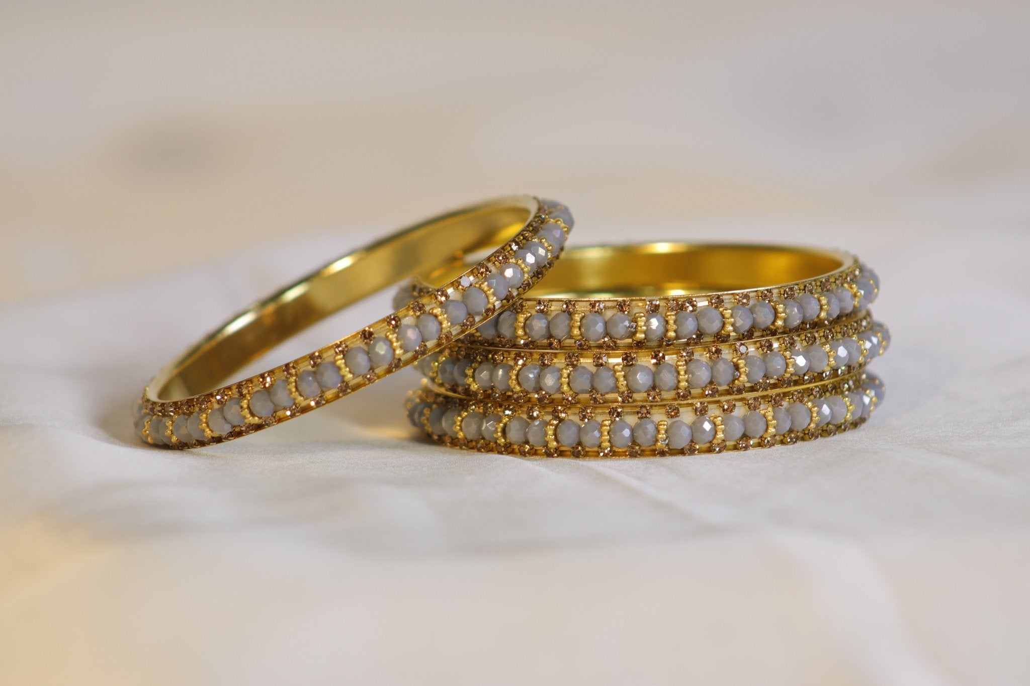 Metal Bangles with White Stones