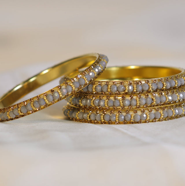 Metal Bangles with White Stones