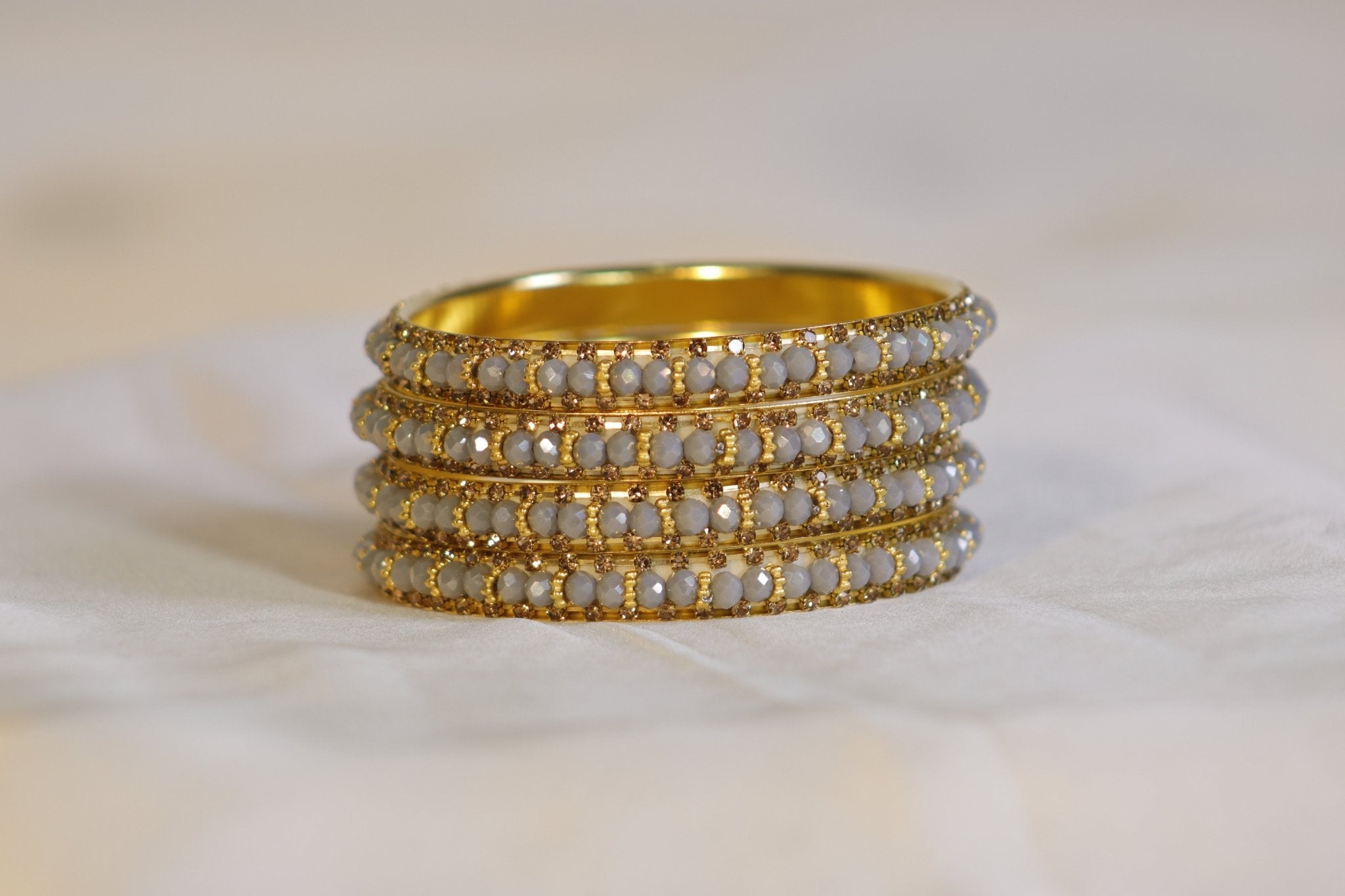 Metal Bangles with White Stones