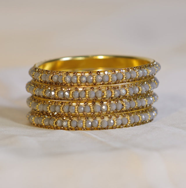 Metal Bangles with White Stones