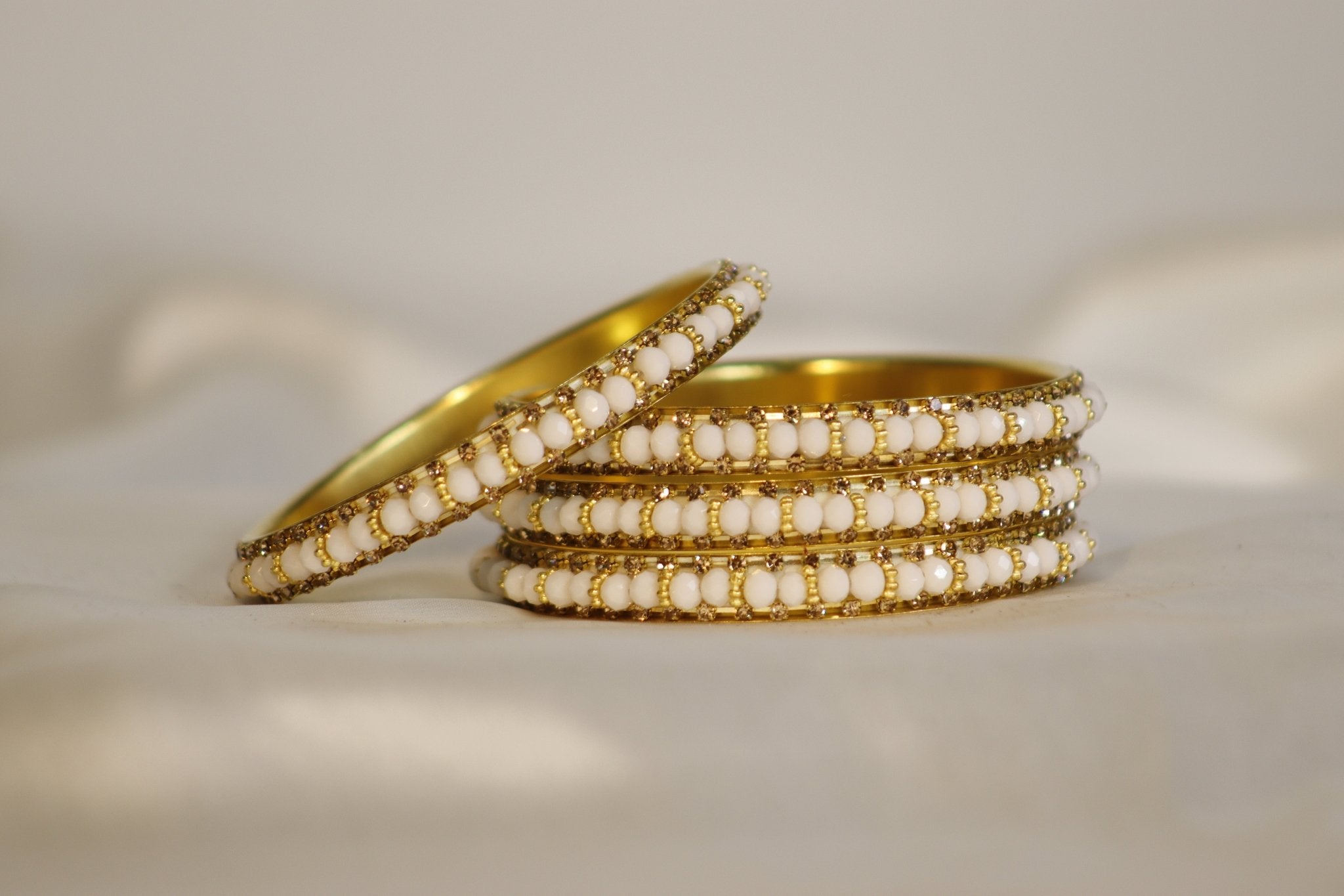 Metal Bangles with White Stones – Set of 4