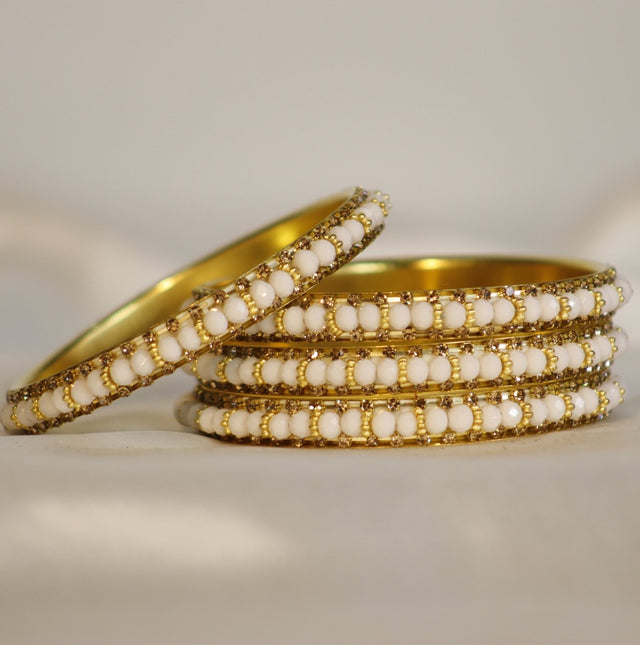 Metal Bangles with White Stones – Set of 4