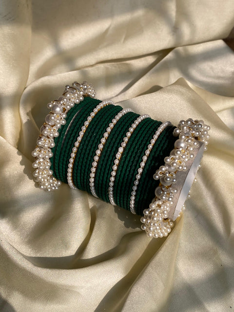 Full Metal Aluminum Bangles Set with Pearl Kara & Pearl Choori – Elegant Traditional Design