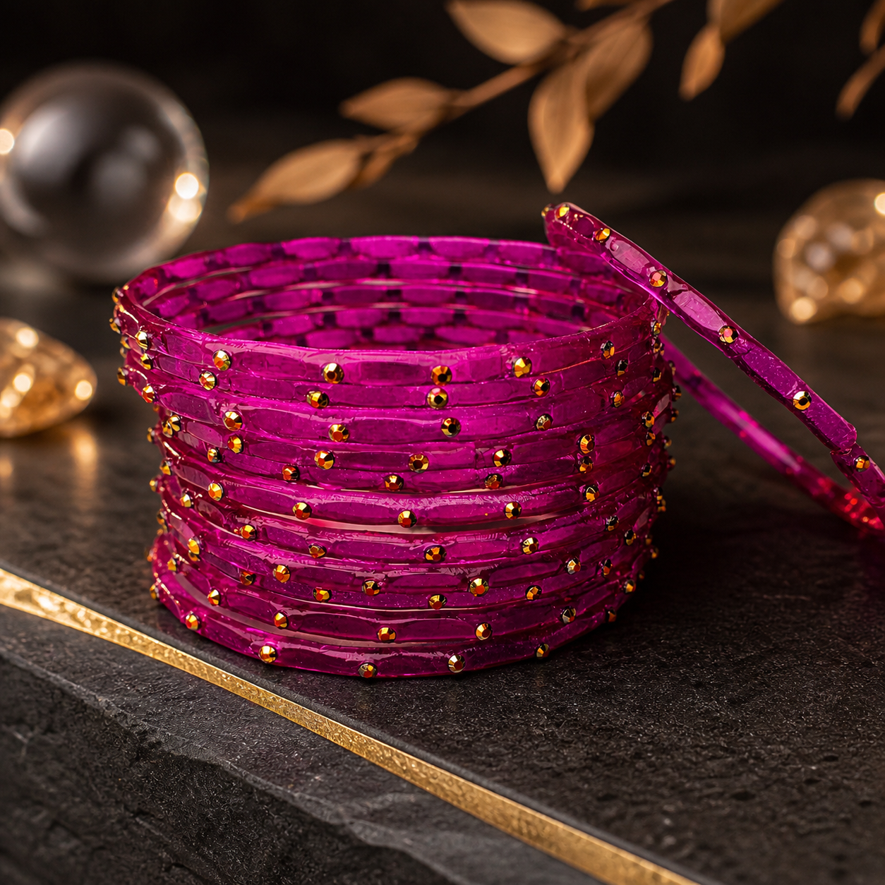 Golden Stone Jelly Bangles | Transparent Crystal Look Stackable Bangles Set | 12 Bangles Set
