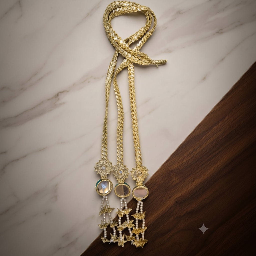 Handcrafted Gota Silver Pearl Tassel Pranda | Luxury Punjabi Hair Accessory | Wedding & Party Wear