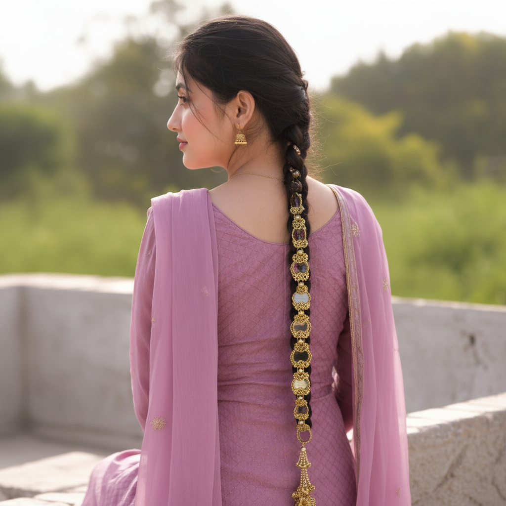 Royal Hand Crafted Gold Gota Mirror Paranda | Punjabi Hair Accessory | Party Wear & Wedding Wear