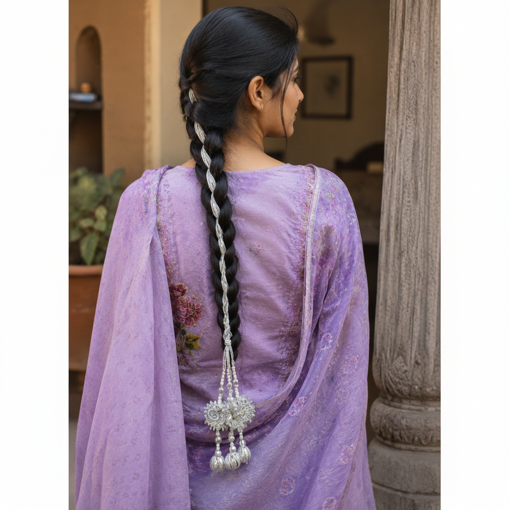 Handcrafted Silver Braided Paranda with Traditional Tassel | Punjabi Hair Accessory | Party Wear