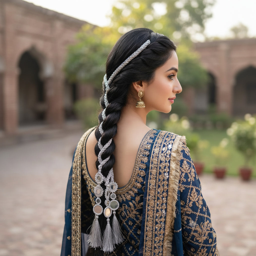 Handcrafted Silver Gota Mirror Paranda |  Punjabi Hair Accessory | Party Wear &  Wedding Wear