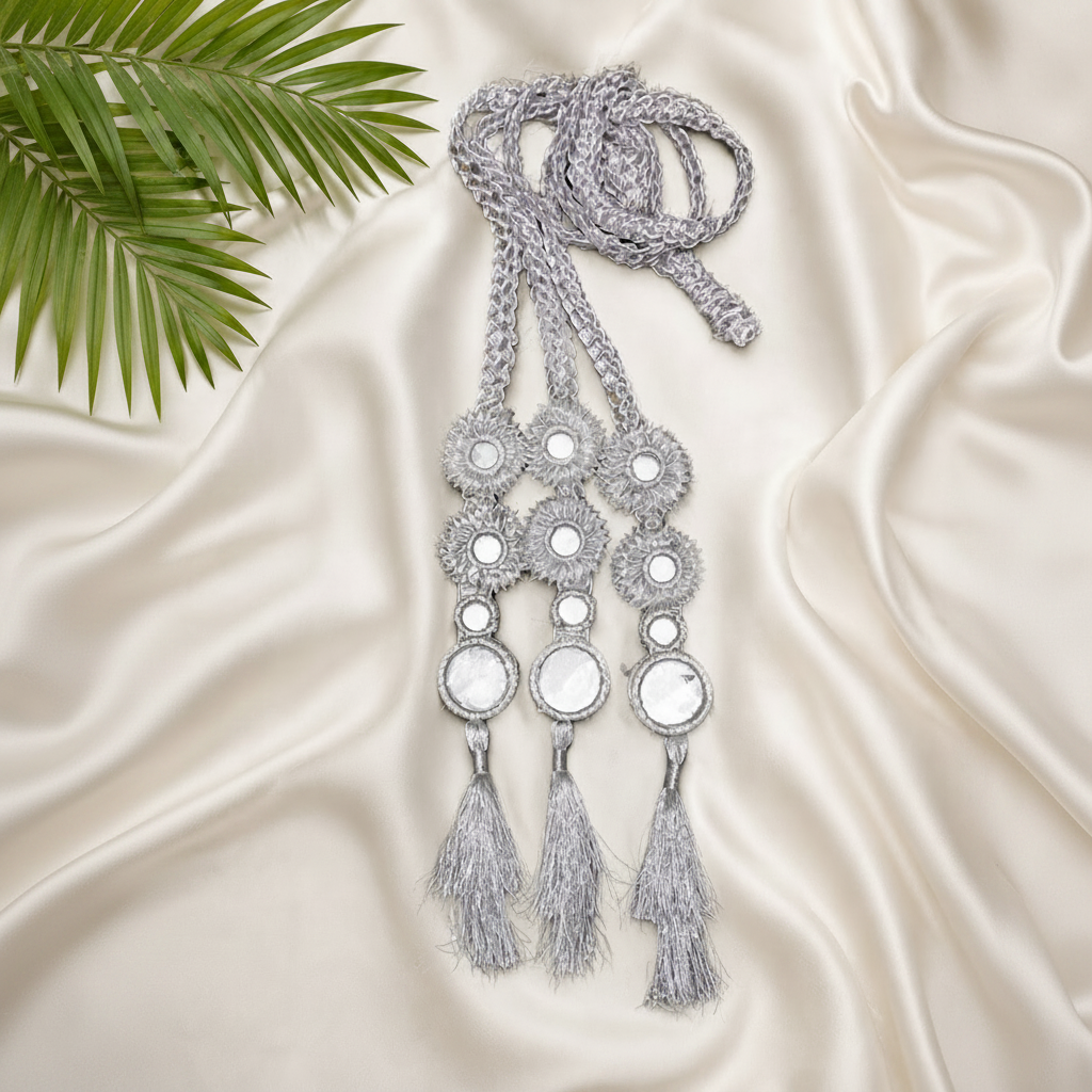 Handcrafted Silver Gota Mirror Paranda |  Punjabi Hair Accessory | Party Wear &  Wedding Wear