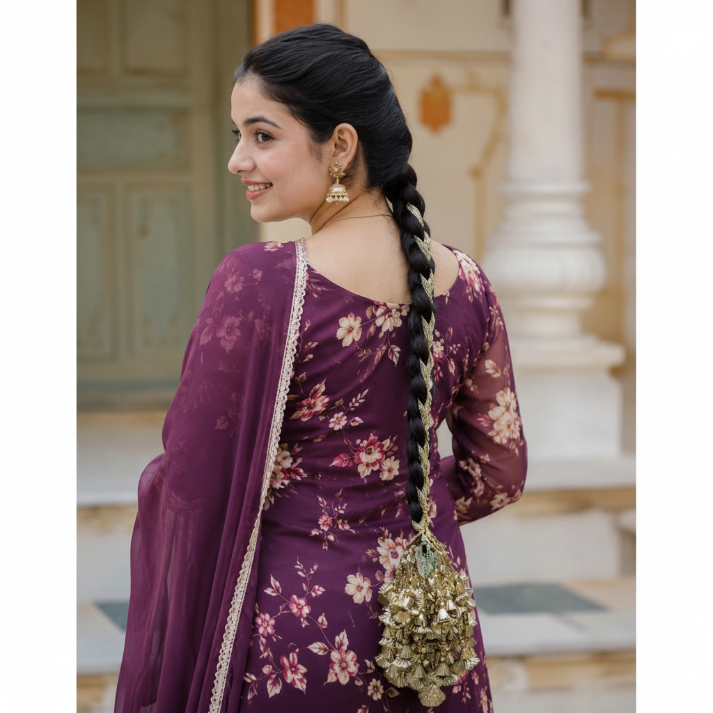 HandMade Gota Hair Paranda | Luxury Gold Base Multicolor Pom Poms | Mirror Centerpiece | Traditional Look