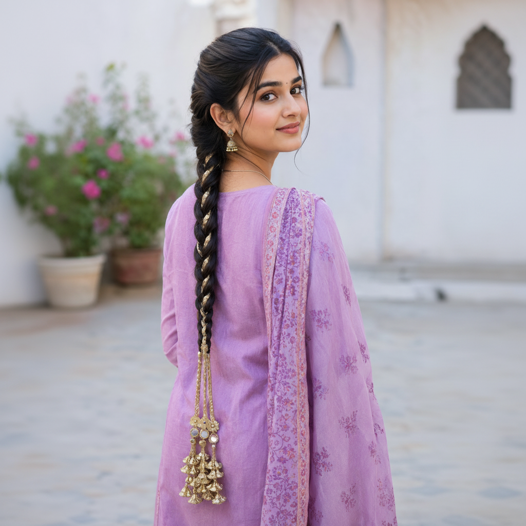 Handcrafted Gota Rose Gold Tassel Pranda  | Luxury Punjabi Hair Accessory | Wedding & Party Wear