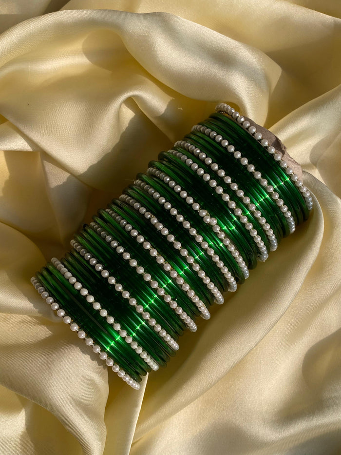 Rasham Glass Bangles with Pearl Choori – Soft Silk Touch & Classic Elegance
